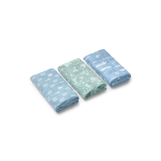 Tous Pack Of 3 Muslins In MMuse Sky Blue
