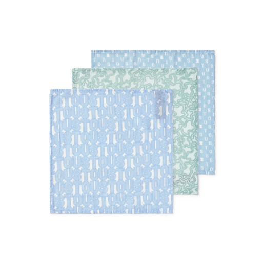 Tous Pack of 3 muslins in MMuse sky blue