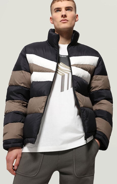Bikkembergs Black Men's Puffer Jacket With Stripes