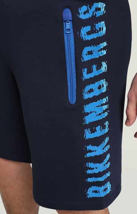 Bikkembergs Blue Fleece Shorts With Glossy Print