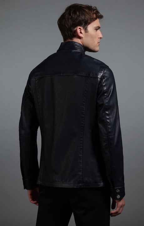 Bikkembergs Blue Men's Navy Leather Field Jacket