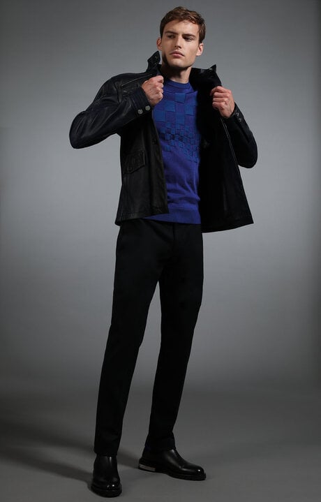 Bikkembergs Blue Men's Navy Leather Field Jacket