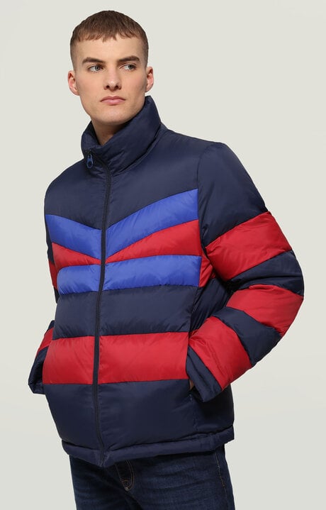 Bikkembergs Blue Men's Puffer Jacket With Stripes
