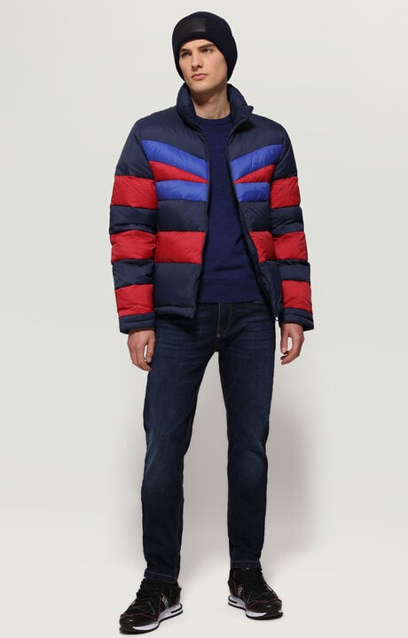 Bikkembergs Blue Men's Puffer Jacket With Stripes