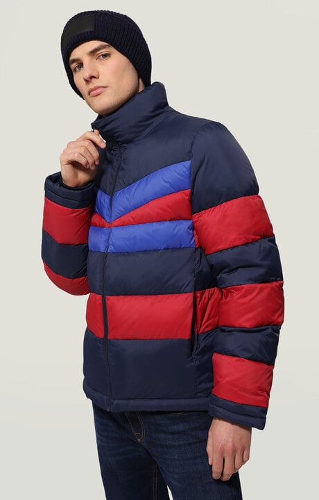 Bikkembergs Blue Men's Puffer Jacket With Stripes