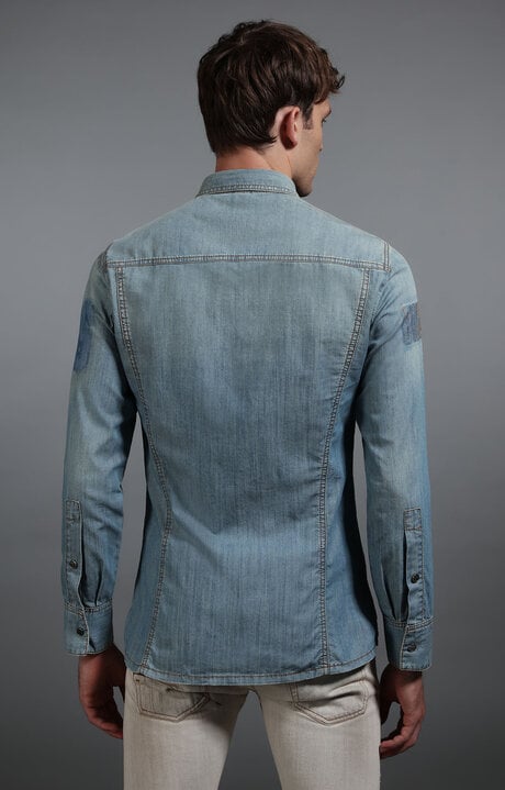 Bikkembergs Blue Men's Washed Denim Shirt