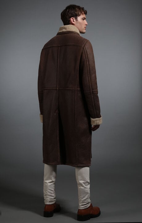 Bikkembergs Brown Men's Full-length Sheepskin Coat