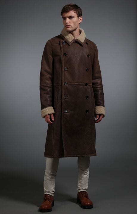 Bikkembergs Brown Men's Full-length Sheepskin Coat