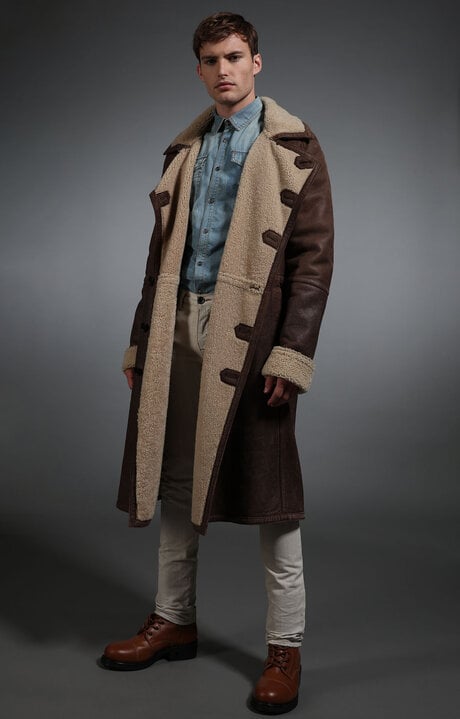 Bikkembergs Brown Men's Full-length Sheepskin Coat