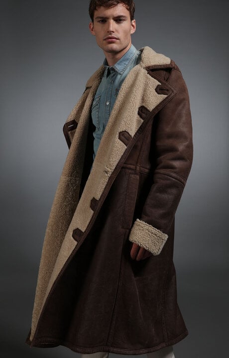 bikkembergs Brown Men's full-length sheepskin coat
