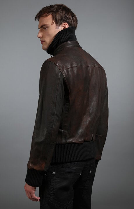 Bikkembergs Brown Men's Leather Bomber Jacket
