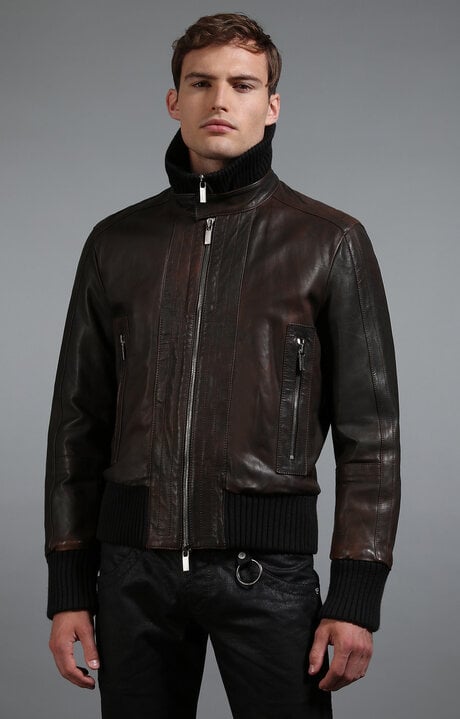 Bikkembergs Brown Men's Leather Bomber Jacket