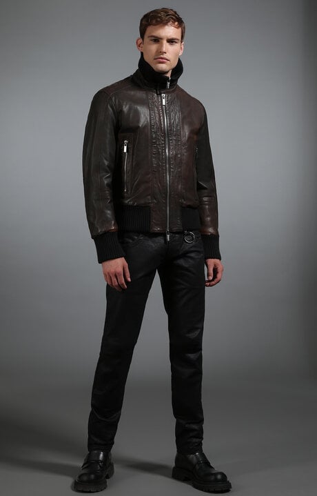 Bikkembergs Brown Men's Leather Bomber Jacket
