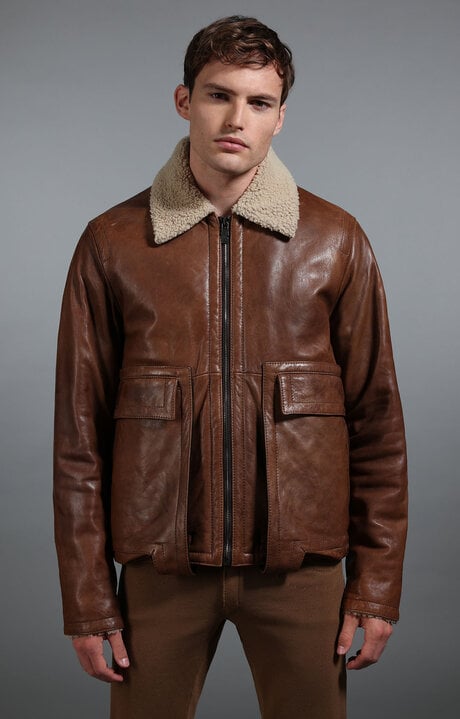 Bikkembergs Brown Men's Leather Zip Front Jacket