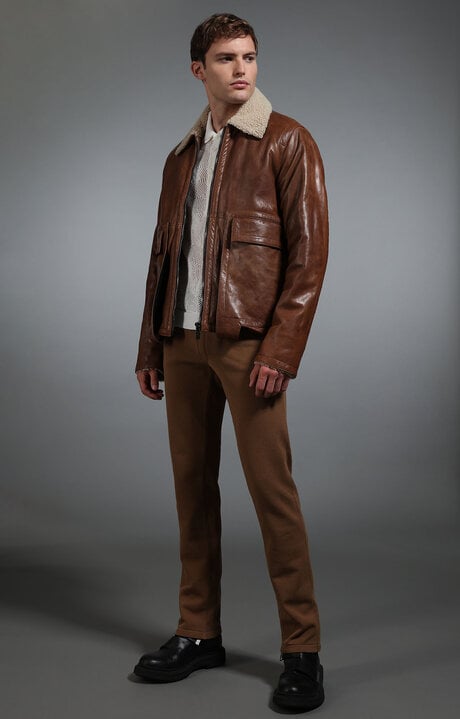 Bikkembergs Brown Men's Leather Zip Front Jacket
