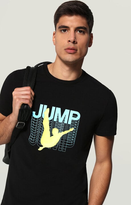 bikkembergs Men's Black T-shirt with Dive print