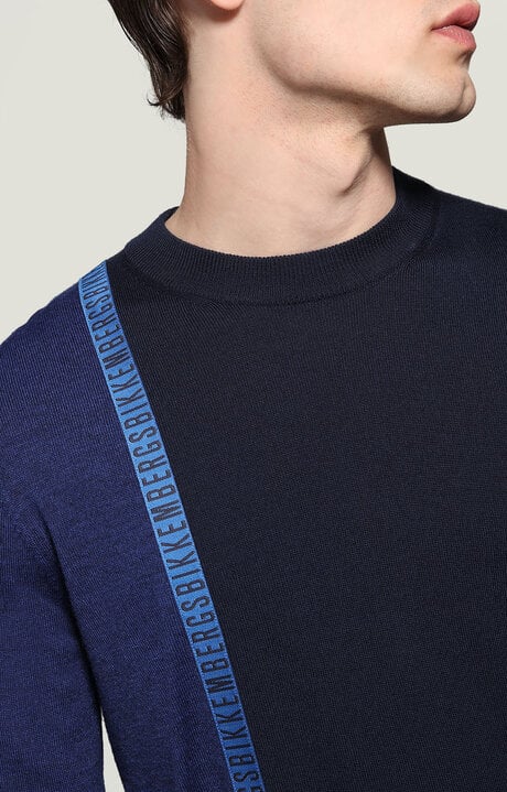 Bikkembergs Men's Blue Pullover With Jacquard Tape