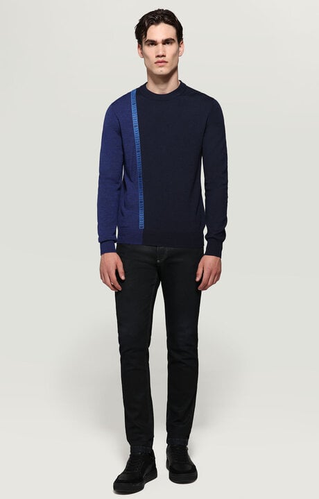 Bikkembergs Men's Blue Pullover With Jacquard Tape