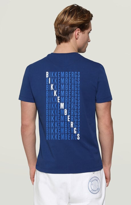 Bikkembergs Men's Blue T-shirt With Print On Back
