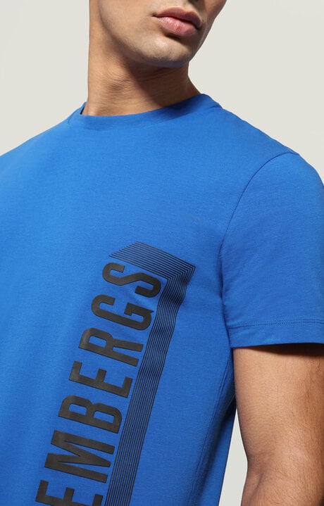 Bikkembergs Men's Blue T-shirt With Rubber Print