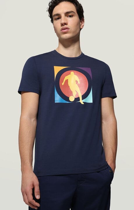 bikkembergs Men's Blue T-shirt with soccer print