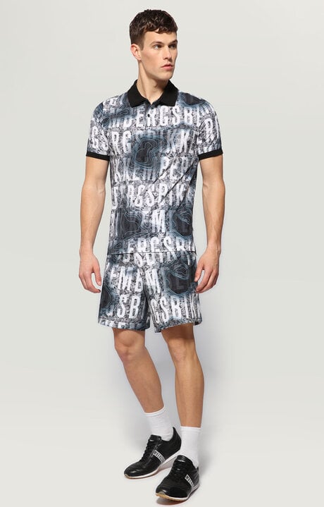 Bikkembergs Men's Grey Polo Shirt With Water Map