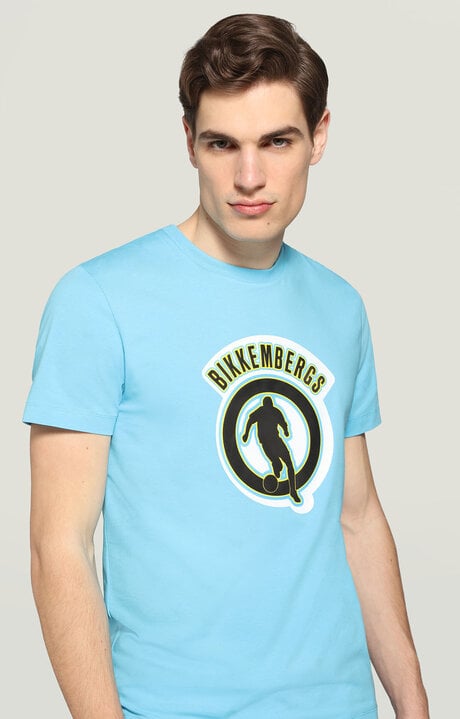 bikkembergs Men's Light Blue T-shirt with 3D print