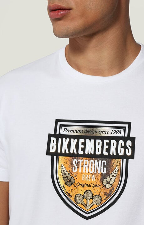 Bikkembergs Men's White T-shirt With Beer Print