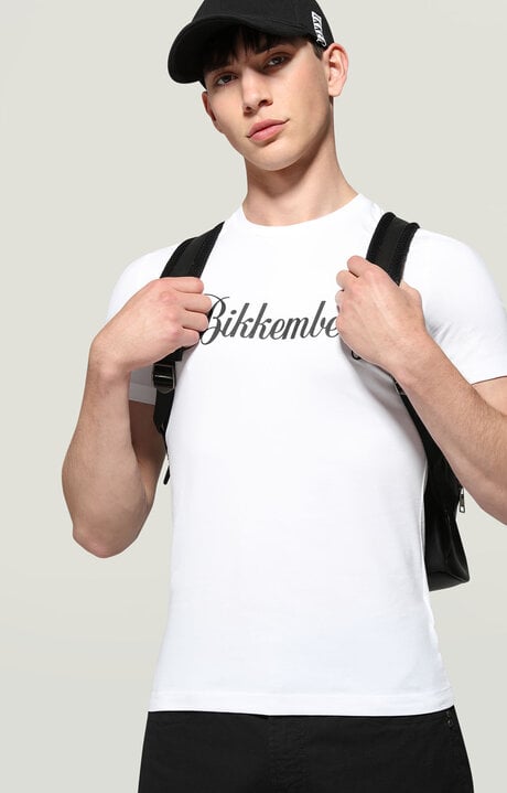 bikkembergs Men's White T-Shirt with logo