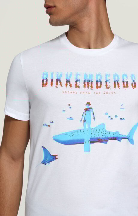 Bikkembergs Men's White T-shirt With Ocean Print