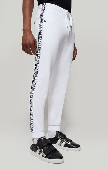 Bikkembergs White Men's Joggers With Double Tape
