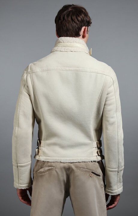 Bikkembergs White Men's Sheepskin Biker Jacket
