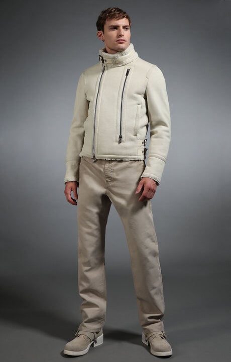 Bikkembergs White Men's Sheepskin Biker Jacket