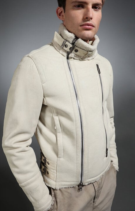 bikkembergs White Men's sheepskin biker jacket