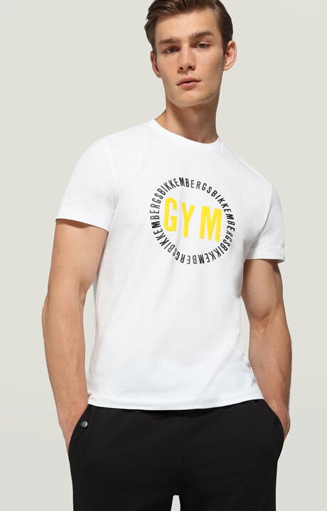 bikkembergs White Men's T-shirt with GYM print