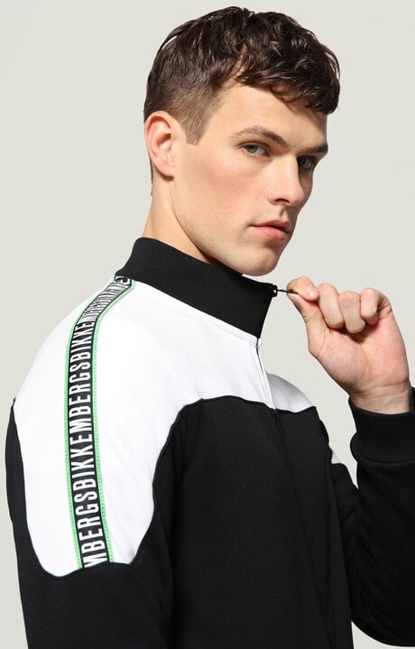 Bikkembergs Black Fleece Jacket With Zipper And Appliques