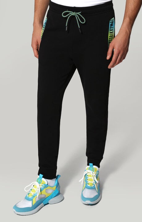 bikkembergs Black Fleece trousers with tie-dye tape