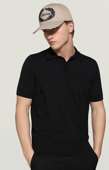 bikkembergs Black Men's knit polo shirt with embroidery