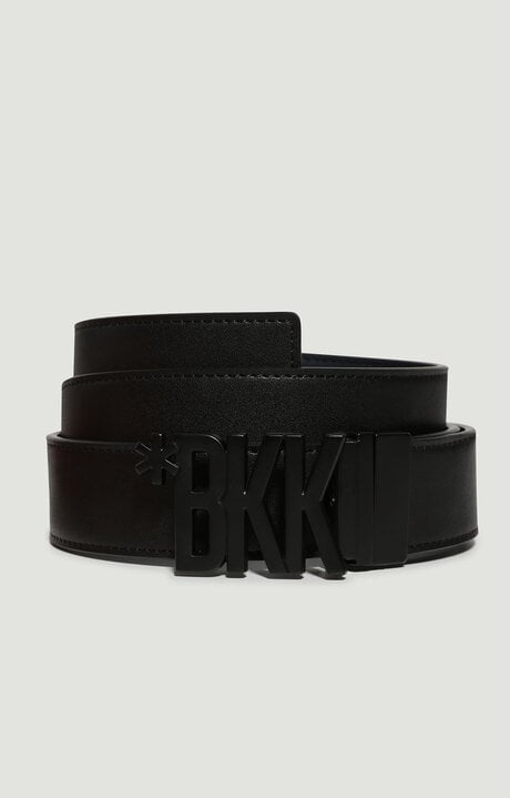 bikkembergs Black Men's leather belt with letter buckle