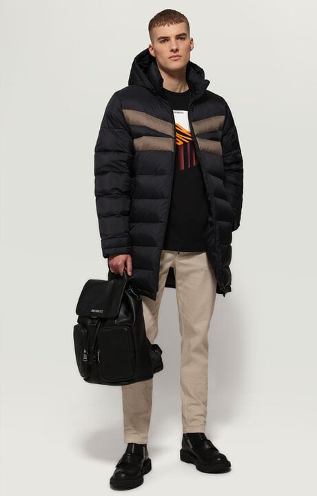 Bikkembergs Black Men's Long Puffer Jacket With Stripes