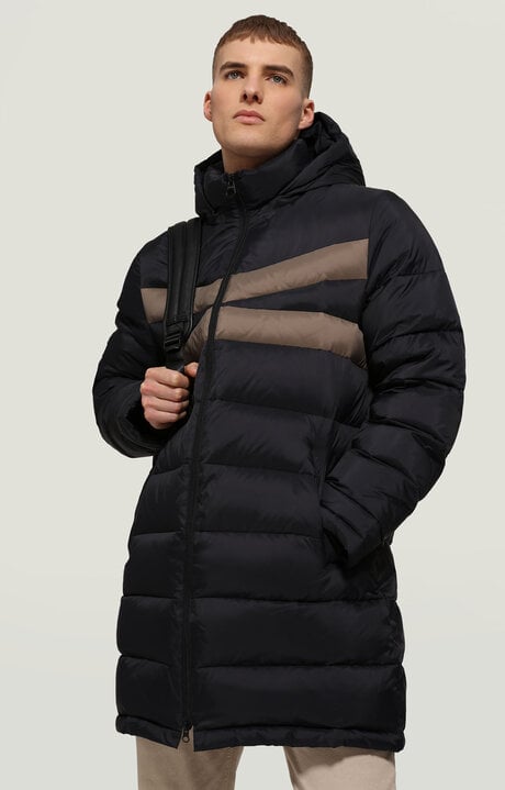 bikkembergs Black Men's long puffer jacket with stripes