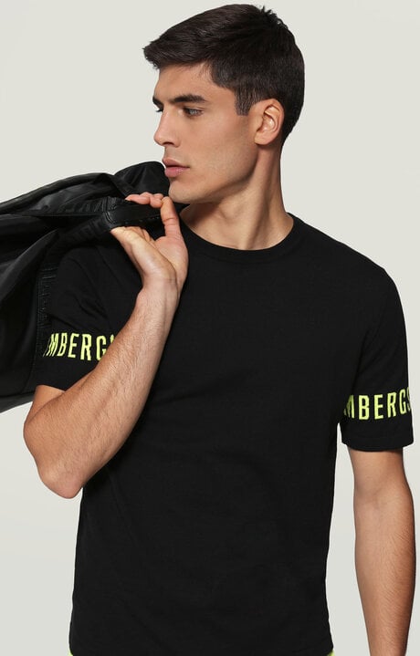 bikkembergs Black Round neck pullover with printed sleeves