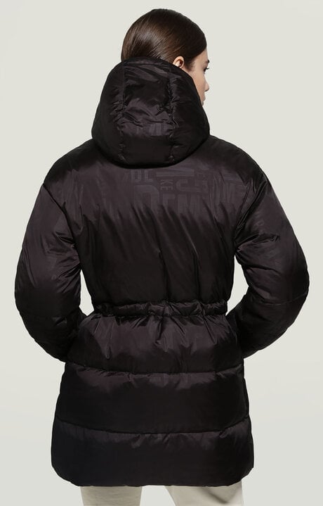 Bikkembergs Black Women's Long Puffer Jacket All-over Print