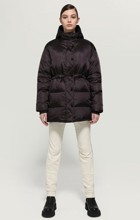 Bikkembergs Black Women's Long Puffer Jacket All-over Print