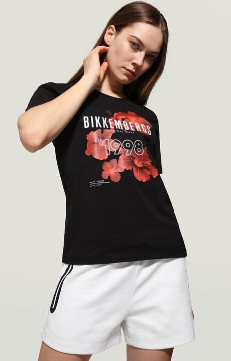 bikkembergs Black Women's T-shirt with floral print