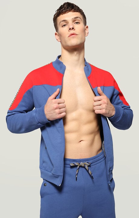 bikkembergs Blue Fleece jacket with zipper and appliques