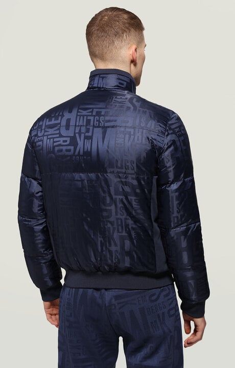 Bikkembergs Blue Men's Puffer Jacket With All-over Jacquard
