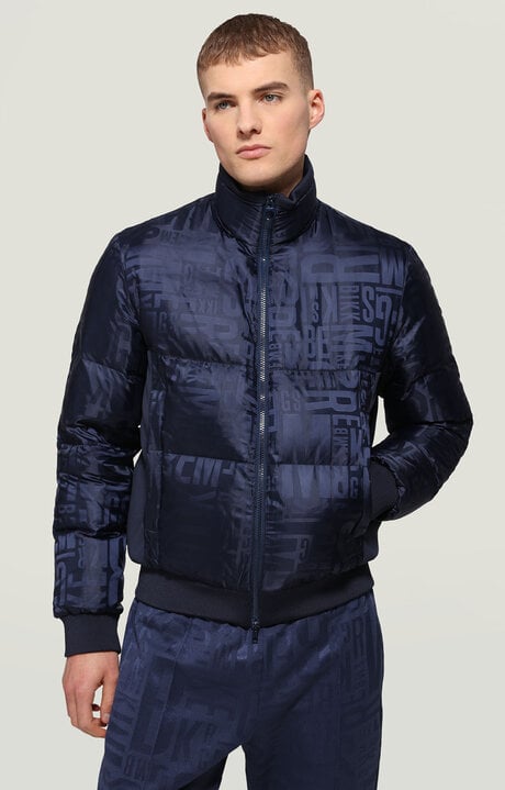 Bikkembergs Blue Men's Puffer Jacket With All-over Jacquard