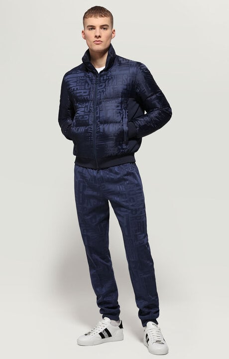 Bikkembergs Blue Men's Puffer Jacket With All-over Jacquard
