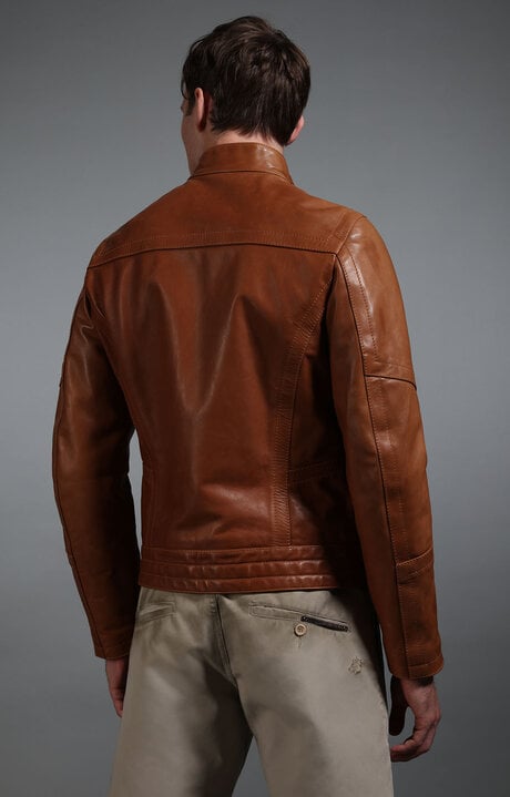 Bikkembergs Brown Men's Fitted Leather Biker Jacket